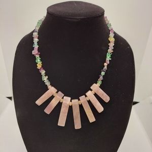 Handmade rose quartz and natural stone necklace